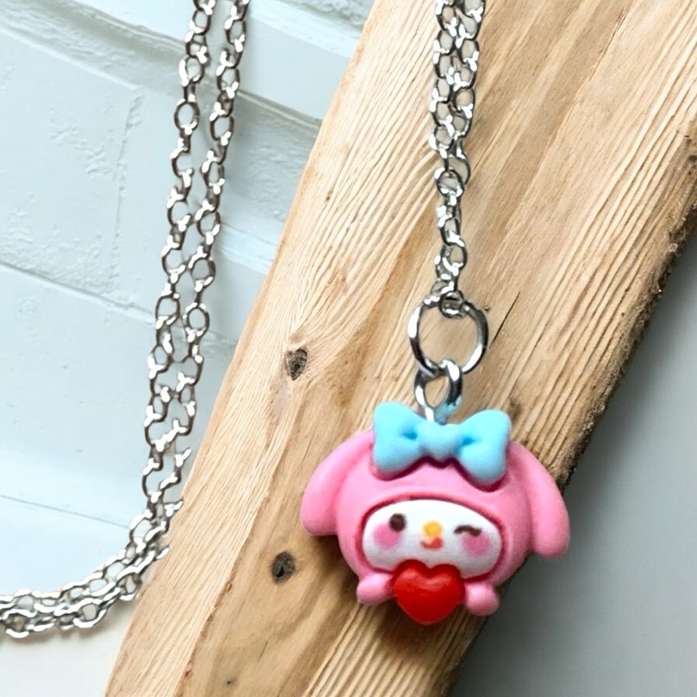 My Melody Cute Pink Silver chain Necklace hello Kitty family Sanrio - Picture 3 of 4